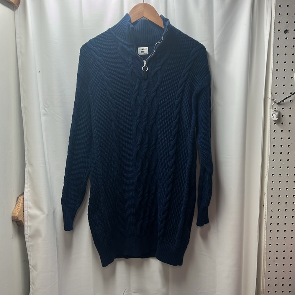 Aritzia SUNDAY BEST Navy Blue Demi Quarter Zip Sweater Dress- XS